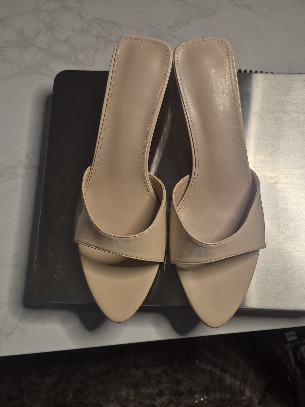 Women's Beige Slide Mules with Low Heel